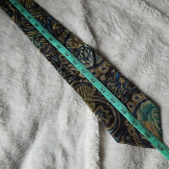 Vintage Guy Laroche Blue & Gold Floral Tie - Picture 8 of 8